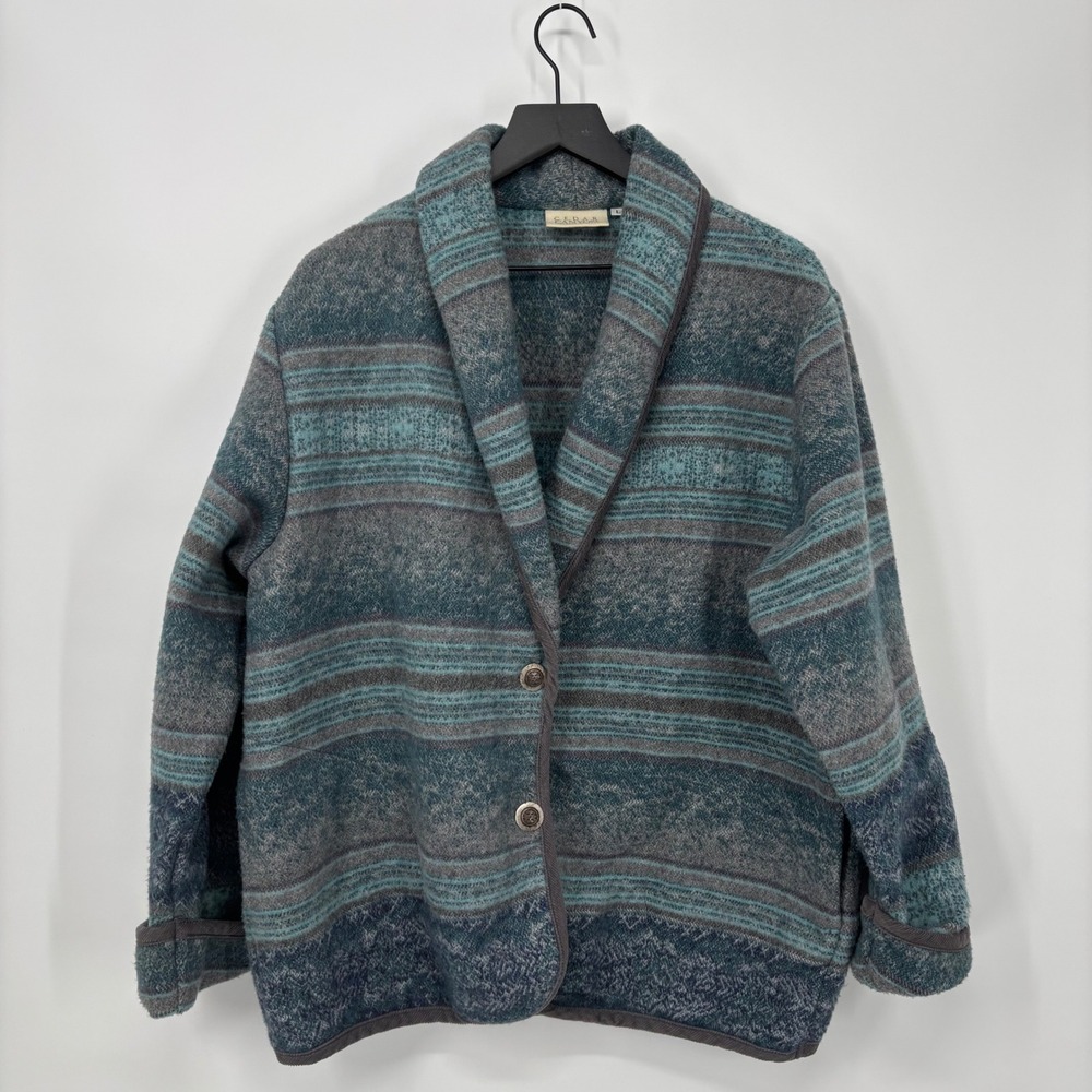 Vintage Cedar Canyon Southwestern Blanket Jacket Womens Large Blue‎ Teal 90s Ski